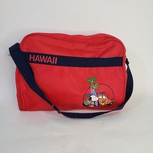 Vintage 80s Snoopy Hawaii Red Nylon Bag Carry On Peanuts 15"X10" Children